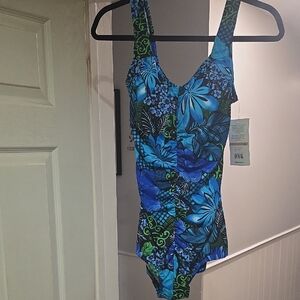 Maxine of Hollywood Blue and Green Floral One Piece Swimsuit